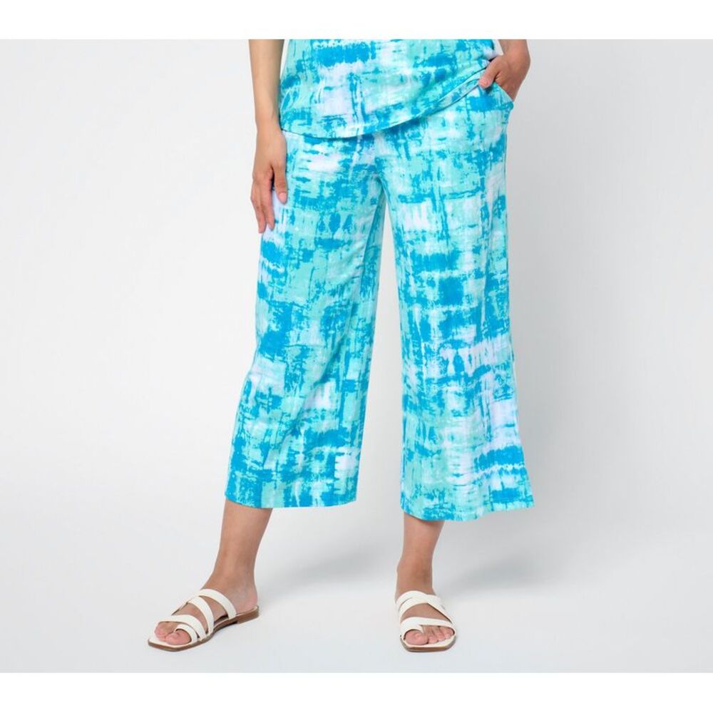 Denim & Co. Women's Pants Sz XS Beach Jersey Printed or Solid Wide Blue A691784